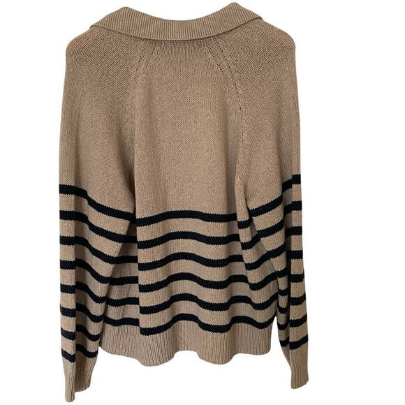 MARINE LAYER Claire Relaxed Knit Polo Sweater in Neutral Stripe, Size X-Large - Picture 5 of 15